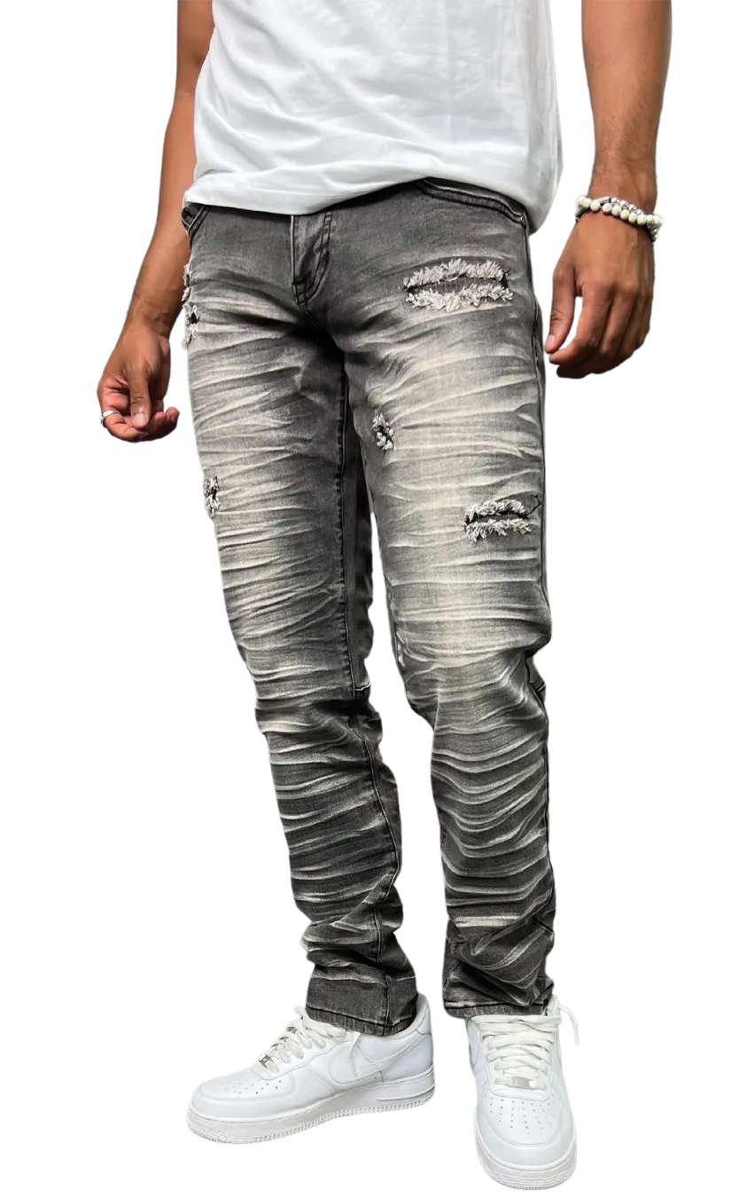 BTP23097X: Slashed Wash Slim Fit Denim Pants (X-pack)