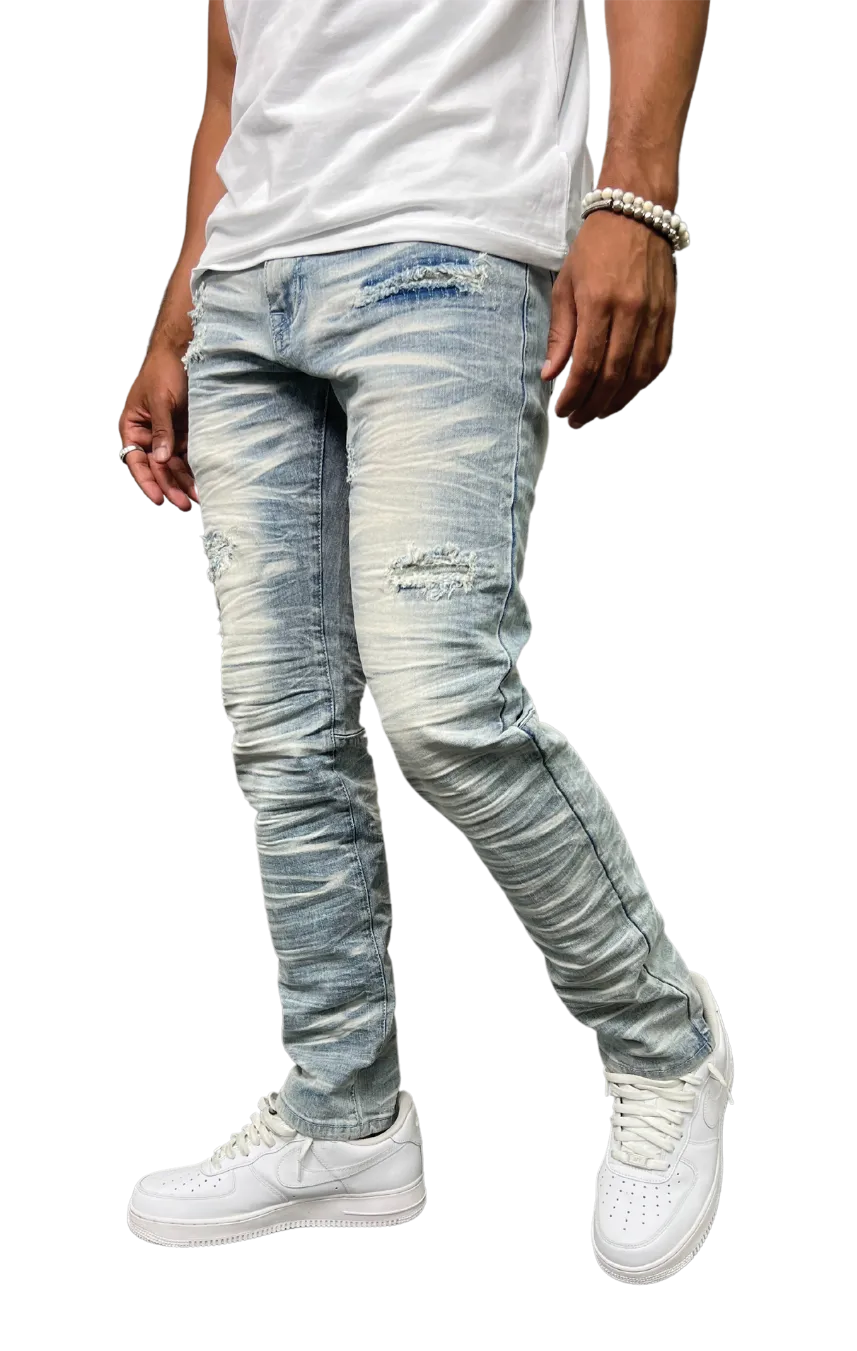 BTP23097X: Slashed Wash Slim Fit Denim Pants (X-pack)