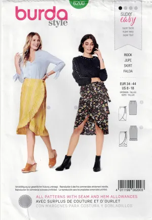 Burda 6200 Womens EASY Wrap Skirts Out Of Print Sewing Pattern Sizes 8 - 18 UNCUT Factory Folded