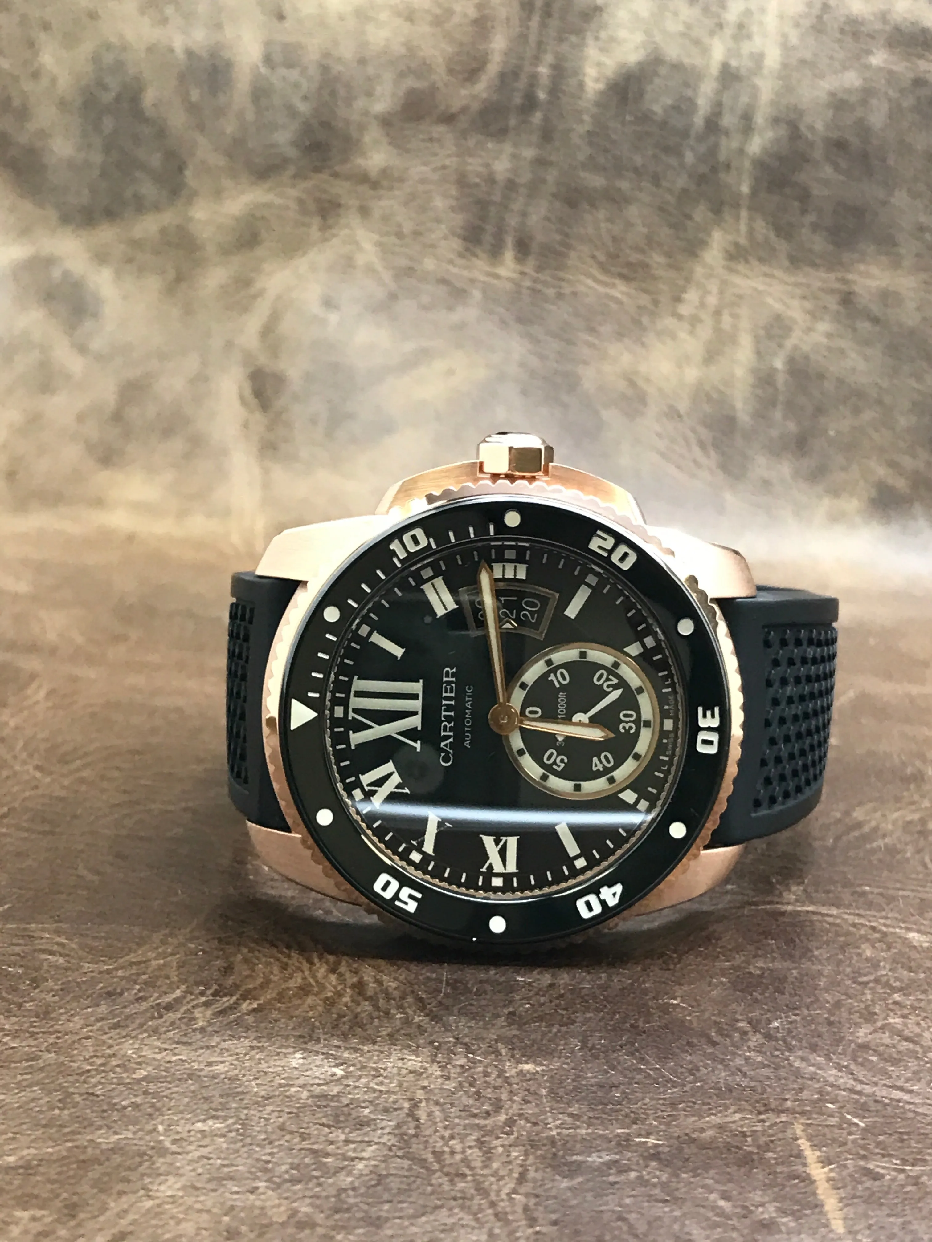 Cartier Calibre de Cartier Diver 18K Rose Gold W7100052 Black Dial Automatic Men's Watch