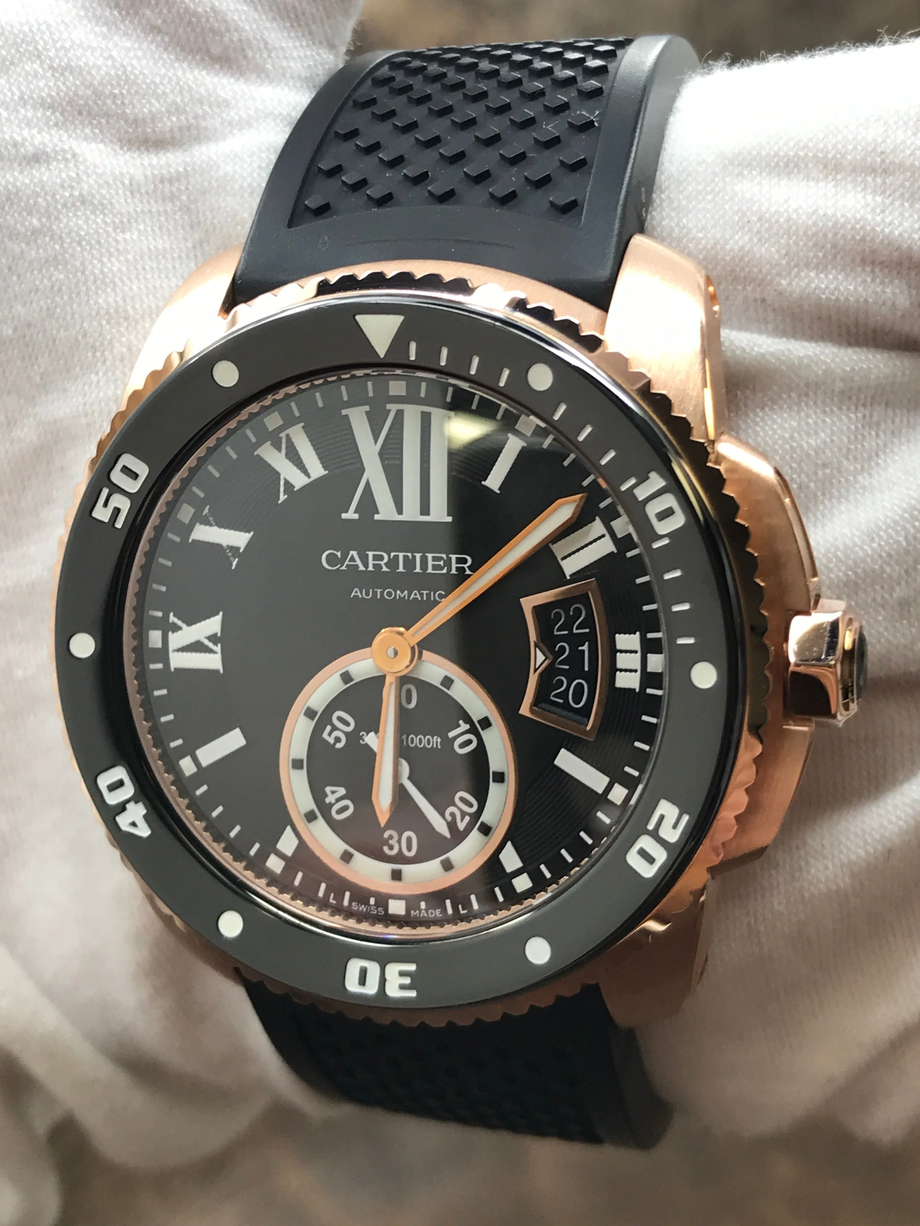 Cartier Calibre de Cartier Diver 18K Rose Gold W7100052 Black Dial Automatic Men's Watch