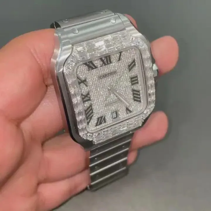 Cartier Santos Moissanite Diamond Watch | VVS Diamond Cartier Santos W 112