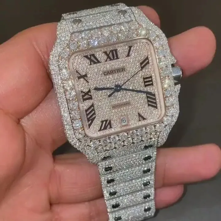 Cartier Santos Moissanite Diamond Watch | VVS Diamond Cartier Santos W 114