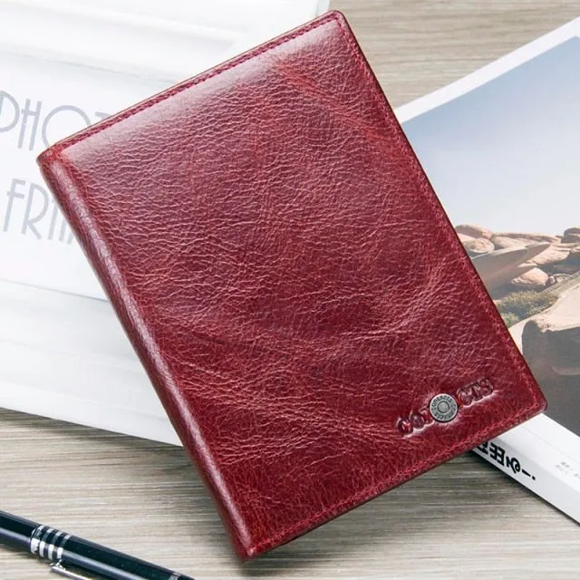 Casual Genuine Leather Male Wallet Photo Holder Passport Card Holder For Travel Passport Purse With Zipper Pocket