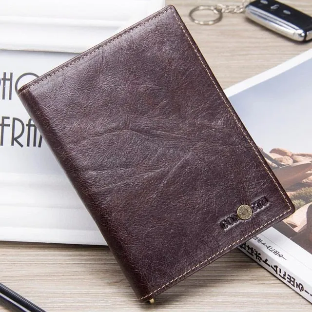 Casual Genuine Leather Male Wallet Photo Holder Passport Card Holder For Travel Passport Purse With Zipper Pocket