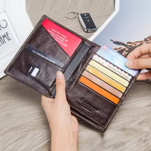 Casual Genuine Leather Male Wallet Photo Holder Passport Card Holder For Travel Passport Purse With Zipper Pocket