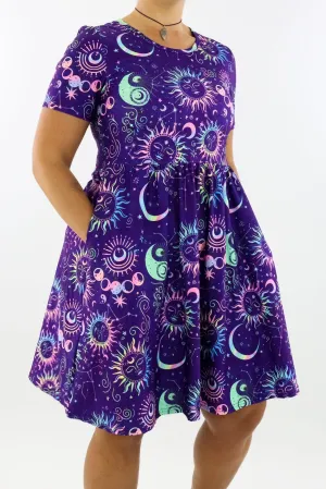 Celestial Soul - Short Sleeve Skater Dress - Knee Length - Side Pockets