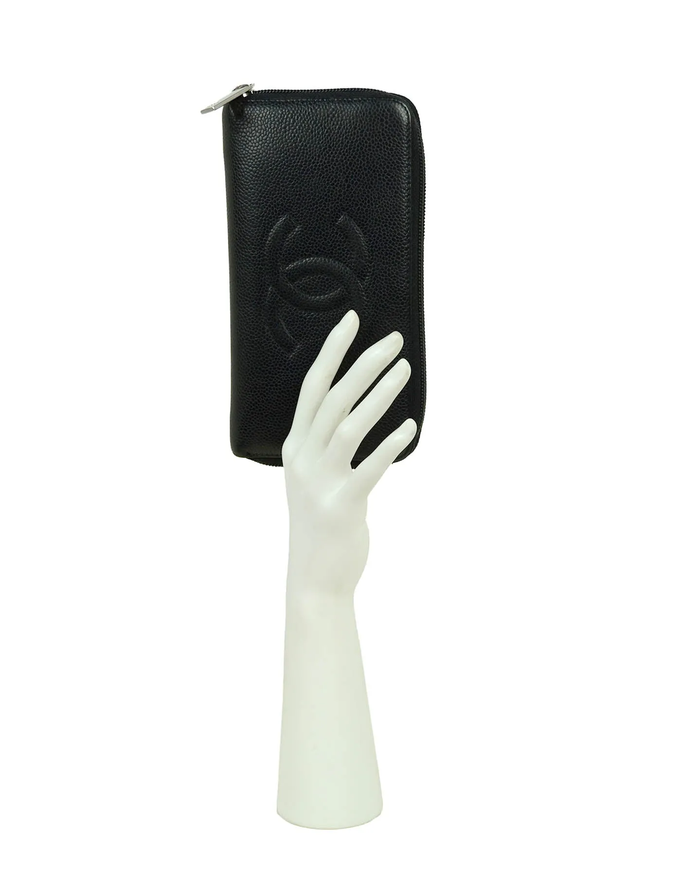 Chanel Black Caviar Leather CC Timeless Zip around Long Wallet