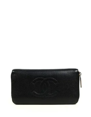 Chanel Black Caviar Leather CC Timeless Zip around Long Wallet