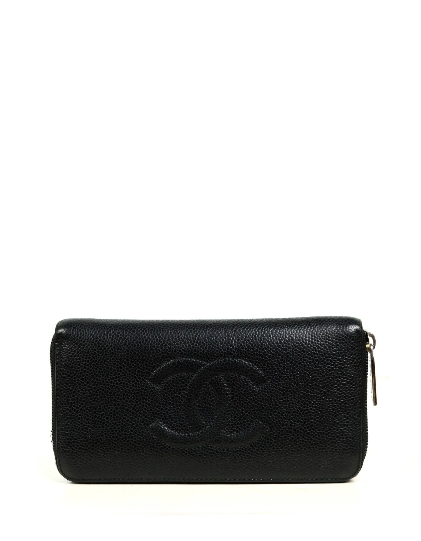 Chanel Black Caviar Leather CC Timeless Zip around Long Wallet
