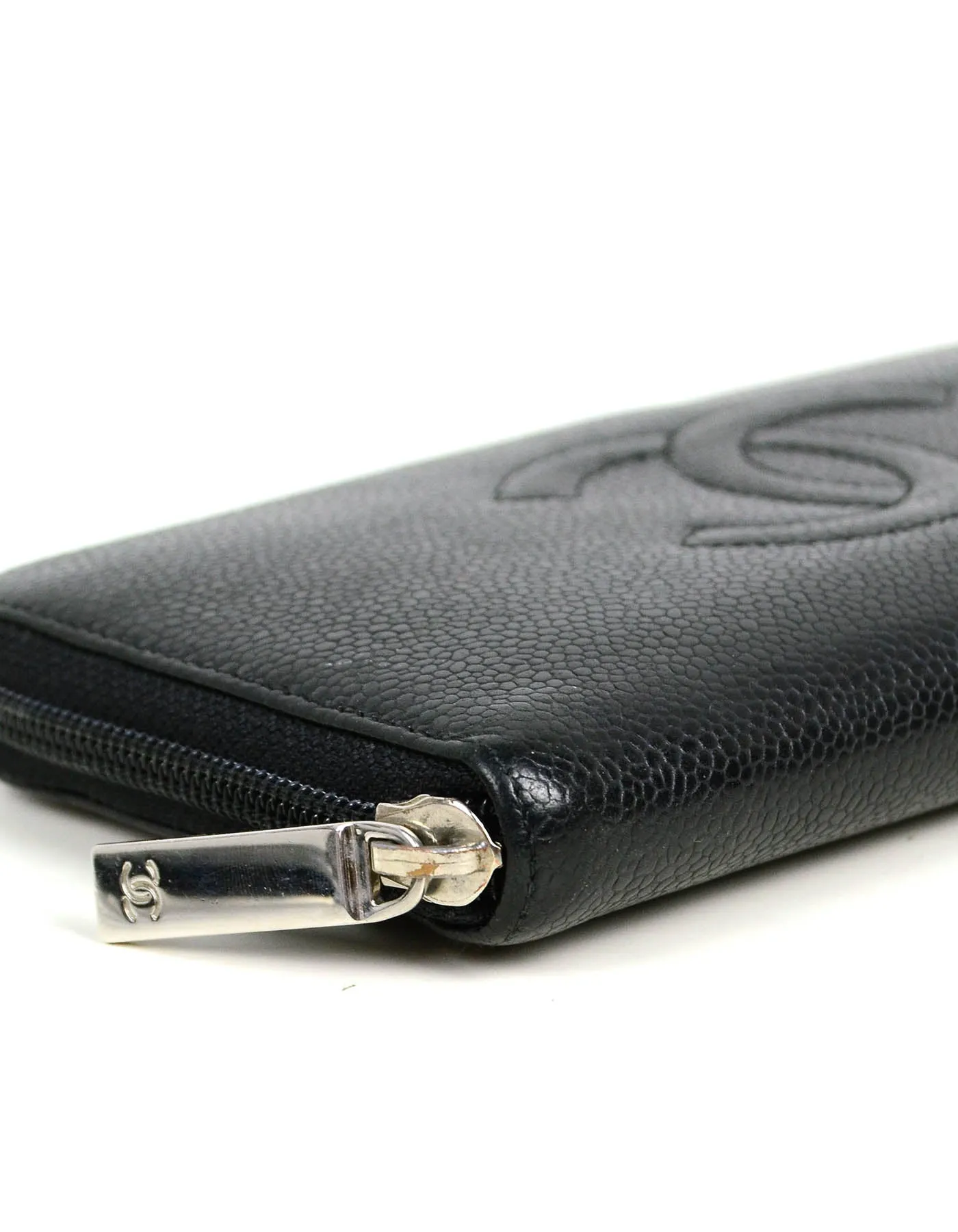 Chanel Black Caviar Leather CC Timeless Zip around Long Wallet