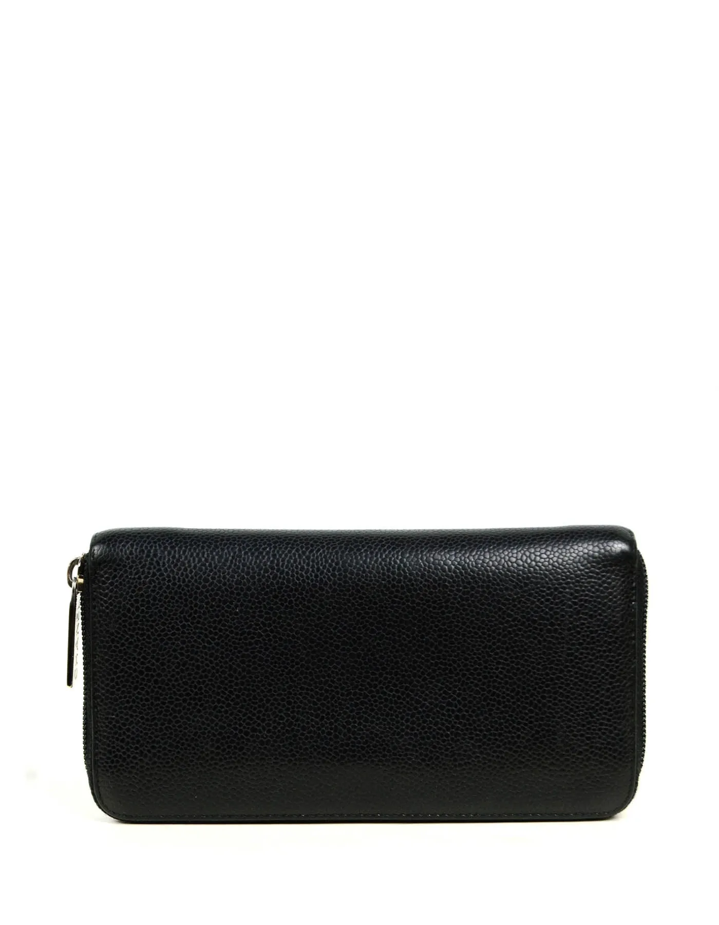 Chanel Black Caviar Leather CC Timeless Zip around Long Wallet