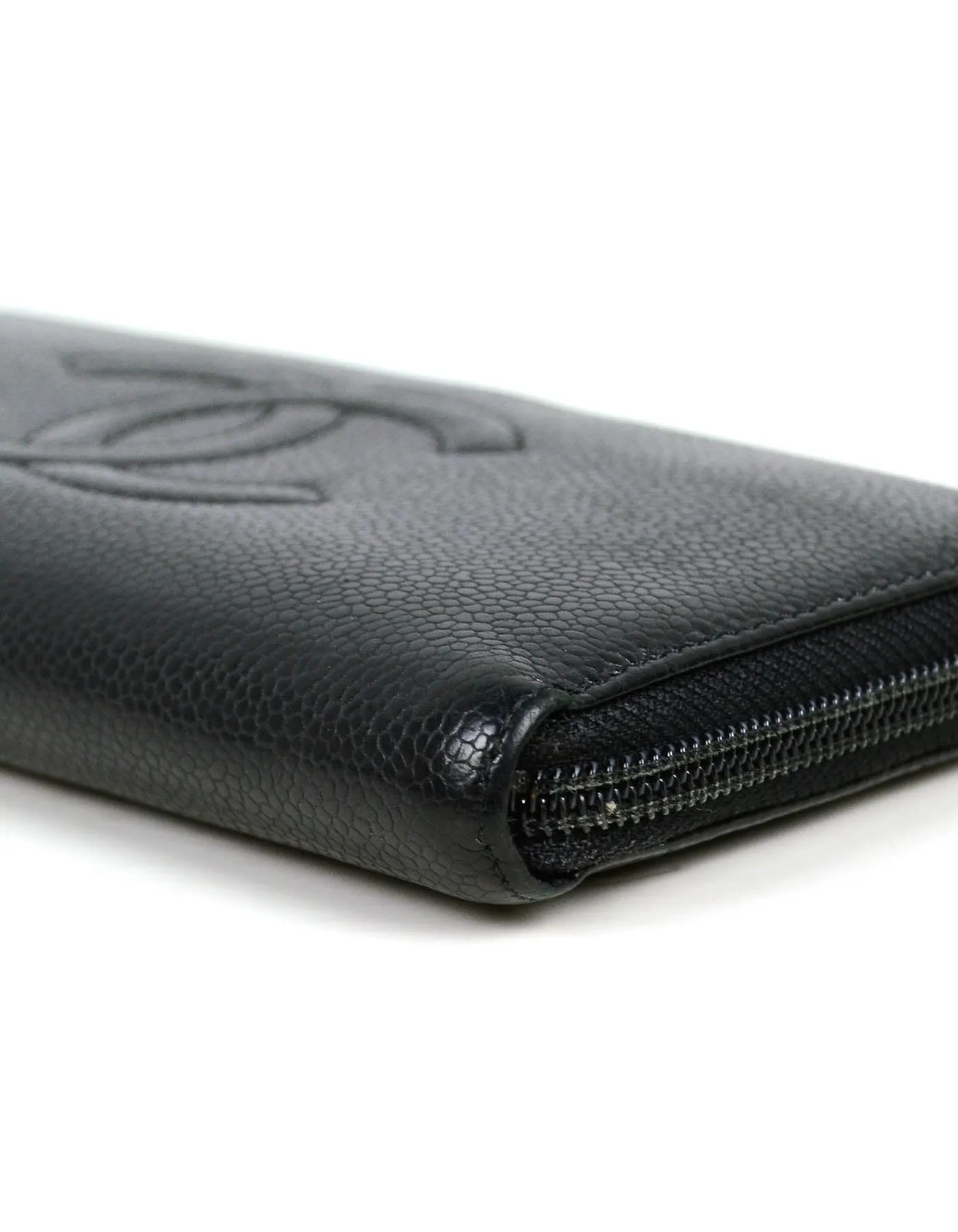 Chanel Black Caviar Leather CC Timeless Zip around Long Wallet