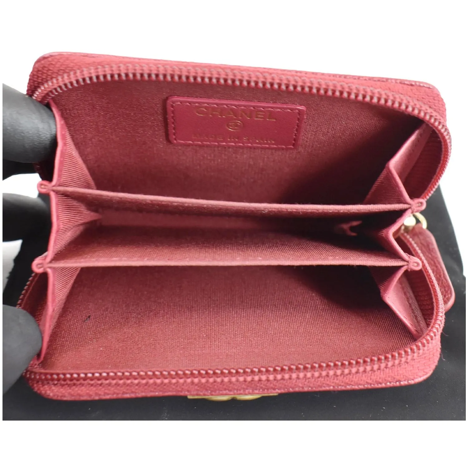 CHANEL Boy Zip Around Caviar Coin Purse Wallet Red