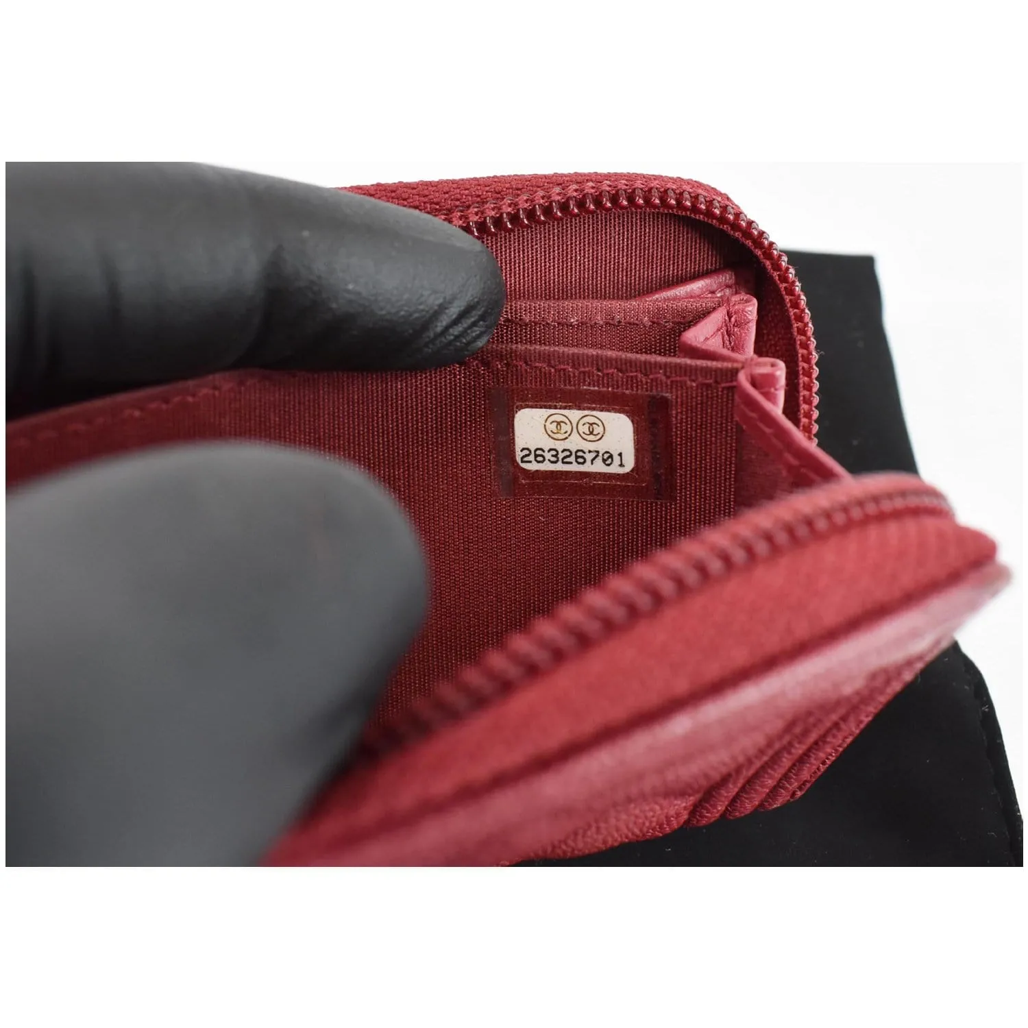 CHANEL Boy Zip Around Caviar Coin Purse Wallet Red