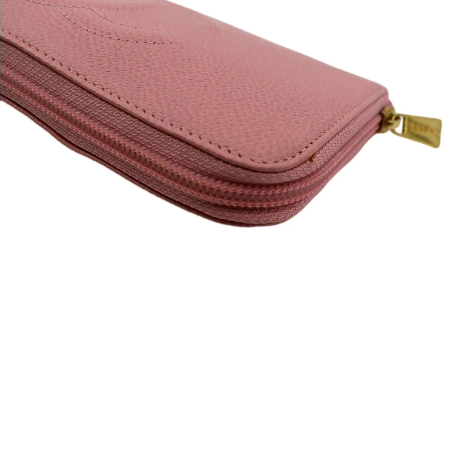 CHANEL CC Timeless Caviar Zip Around Wallet Pink