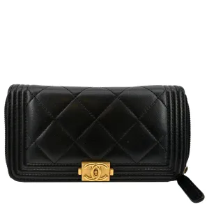 CHANEL Small Boy Lambskin Zip Around Wallet Black