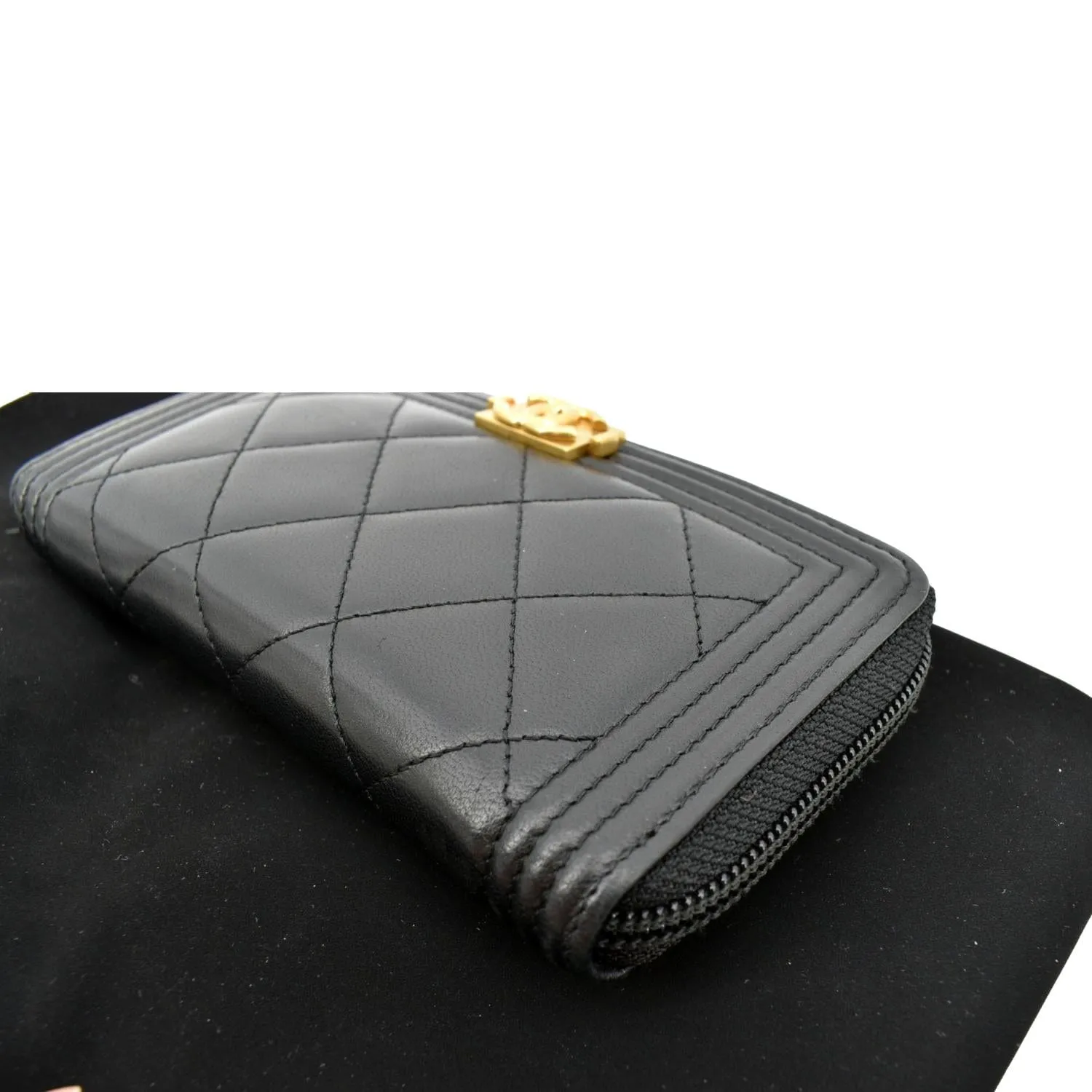 CHANEL Small Boy Lambskin Zip Around Wallet Black