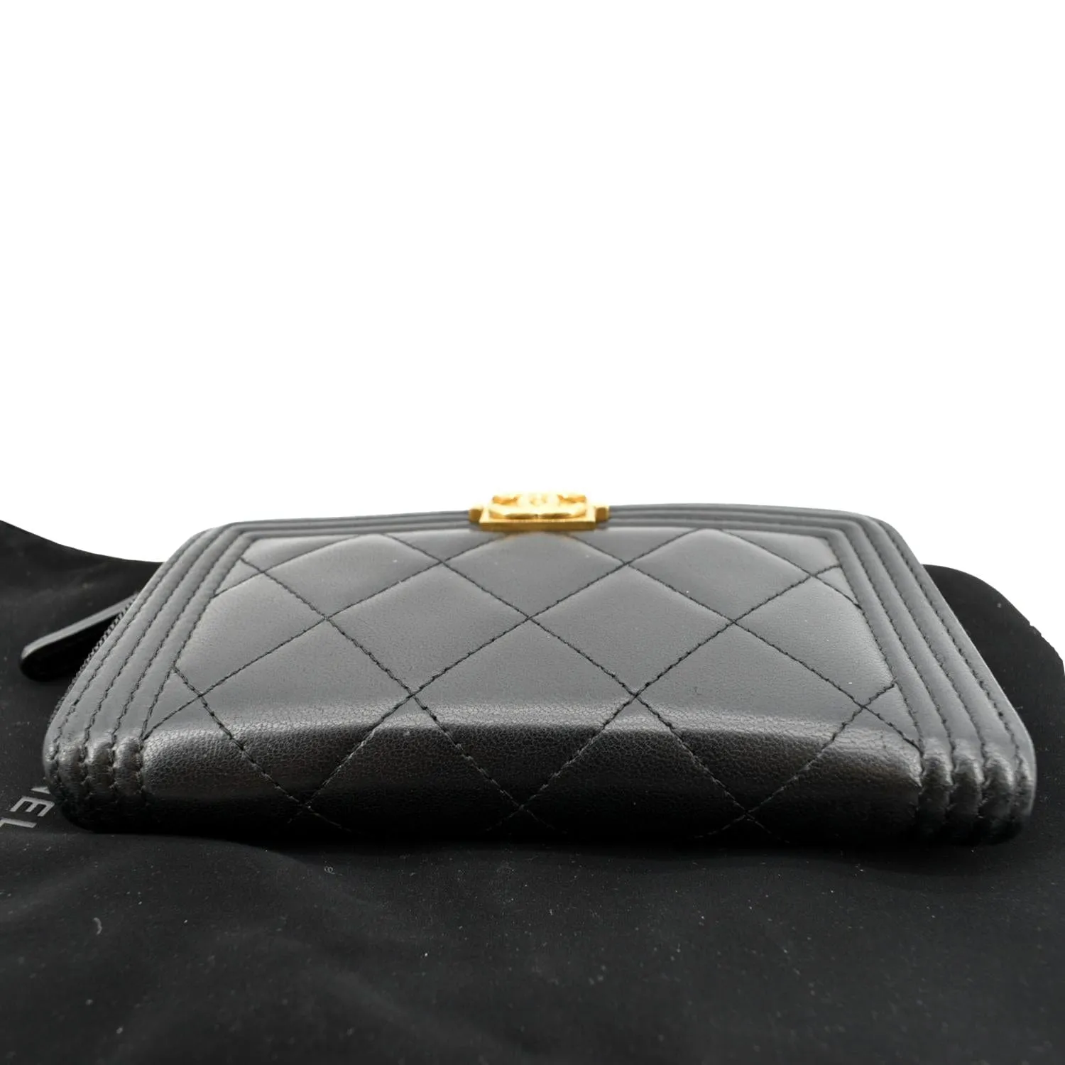 CHANEL Small Boy Lambskin Zip Around Wallet Black