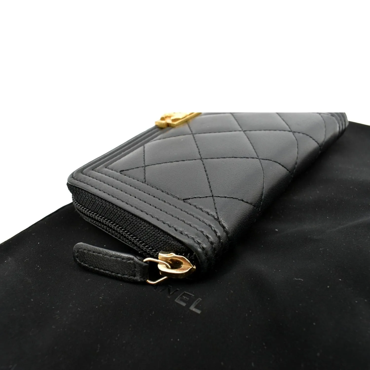 CHANEL Small Boy Lambskin Zip Around Wallet Black