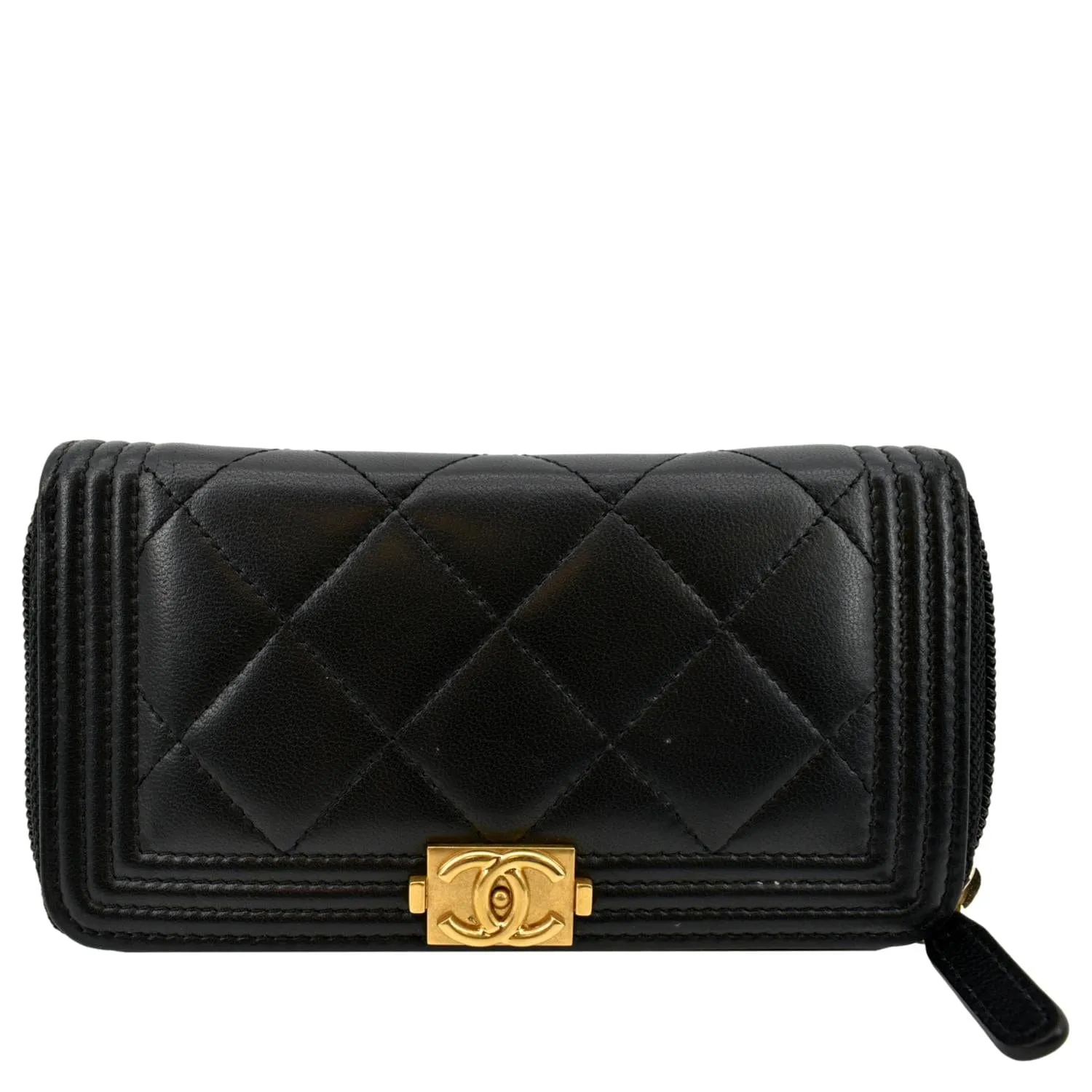 CHANEL Small Boy Lambskin Zip Around Wallet Black
