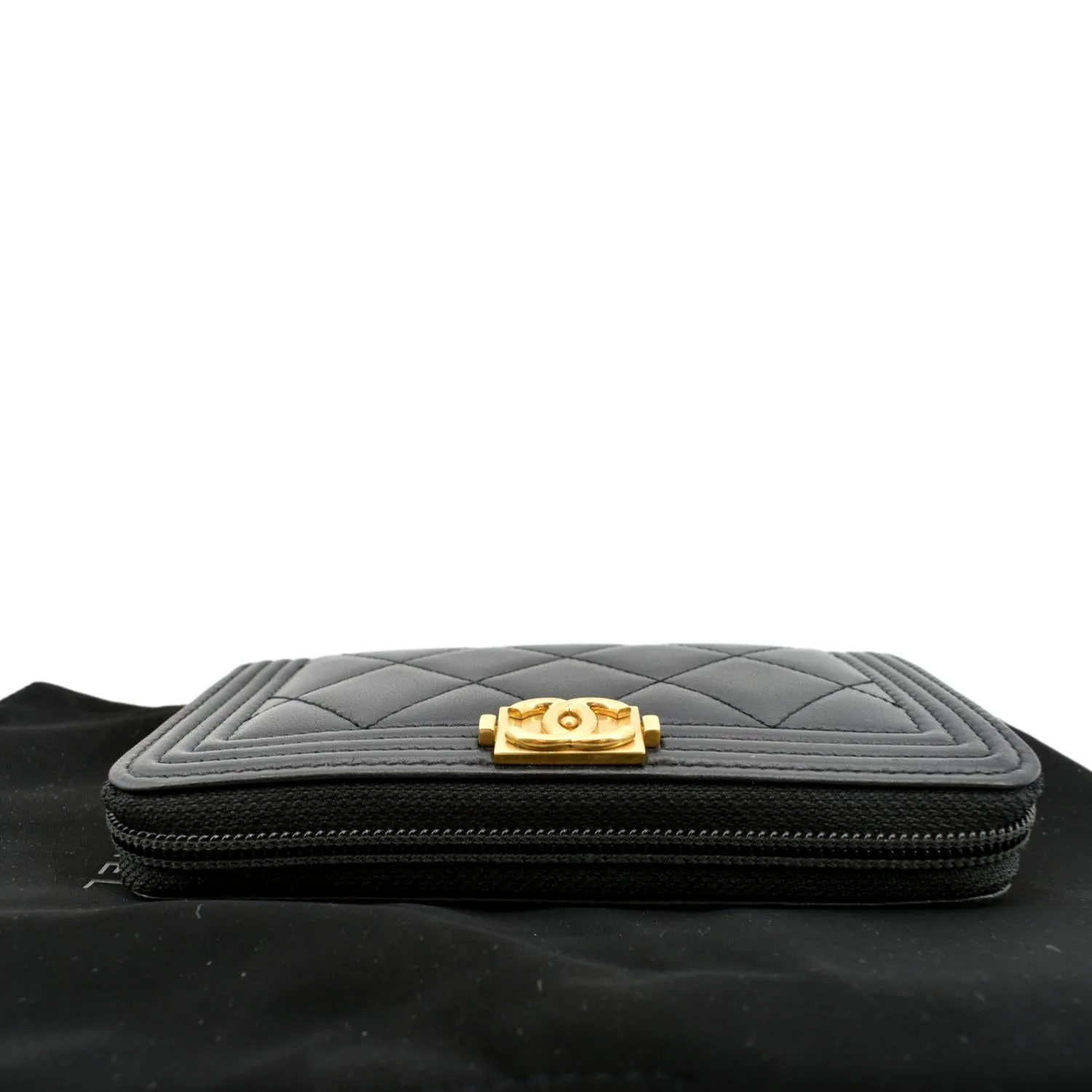 CHANEL Small Boy Lambskin Zip Around Wallet Black