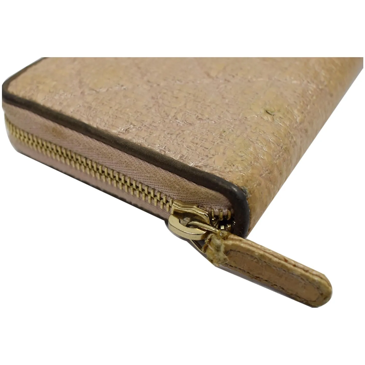 CHANEL Zip Around Coated Canvas Wallet Beige