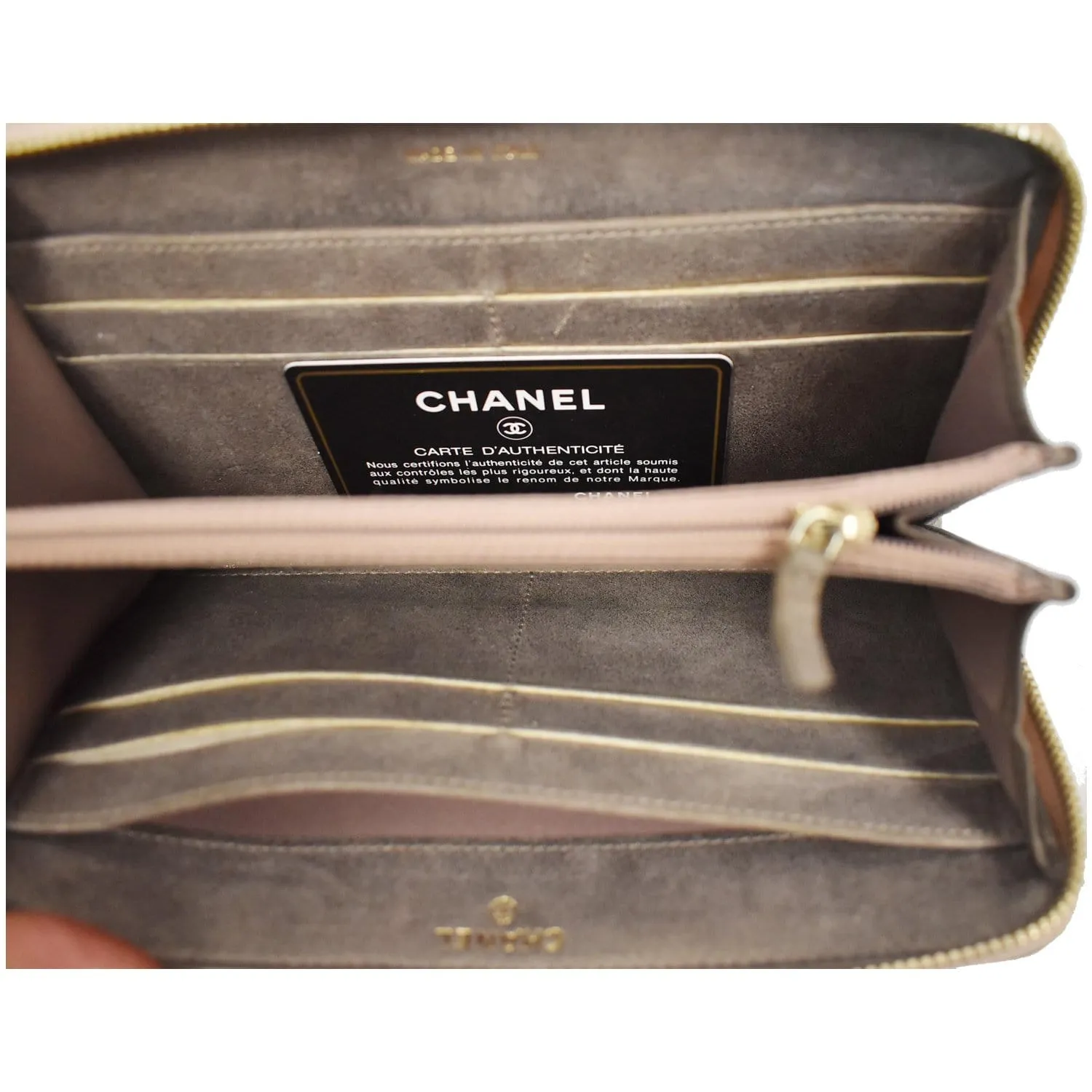 CHANEL Zip Around Coated Canvas Wallet Beige