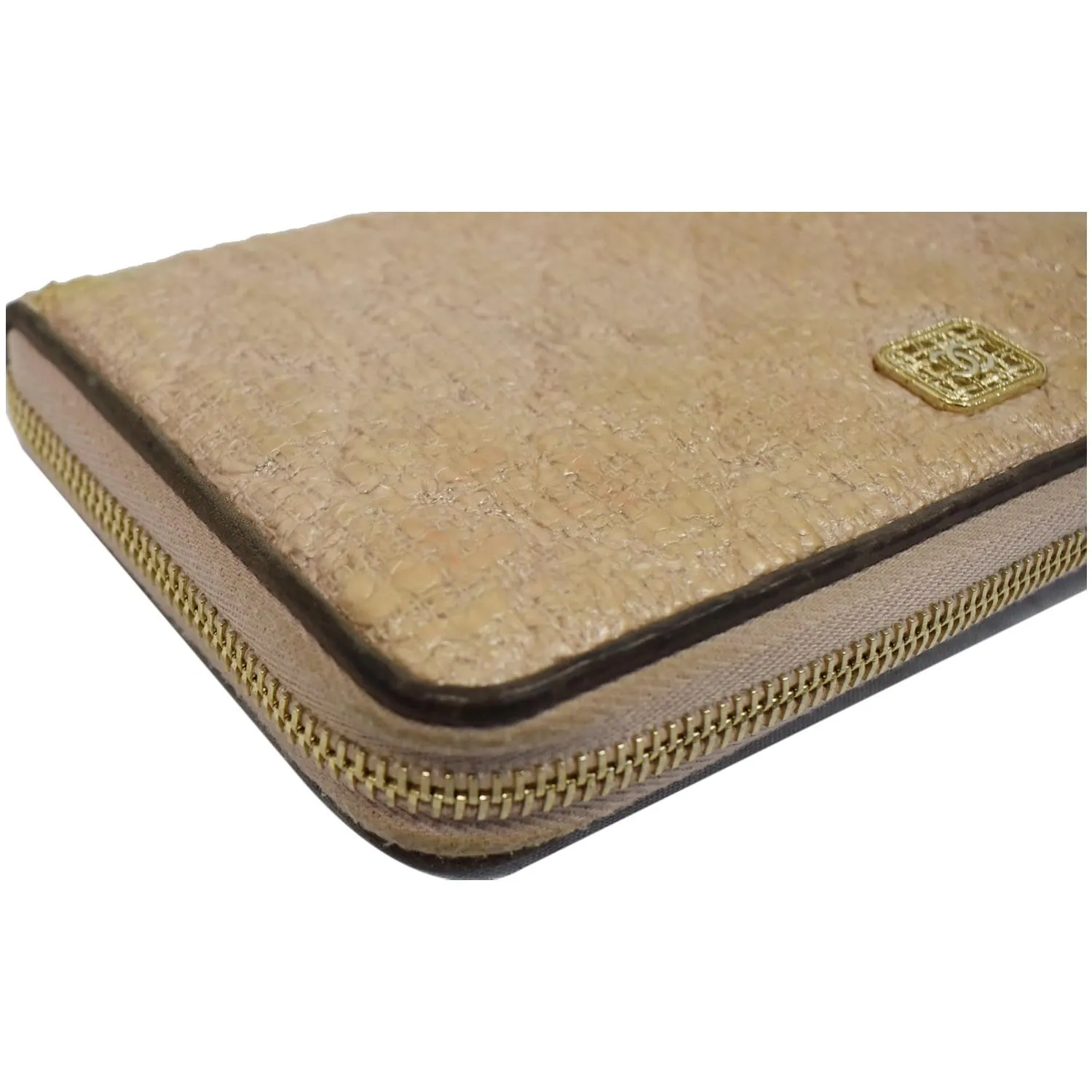 CHANEL Zip Around Coated Canvas Wallet Beige