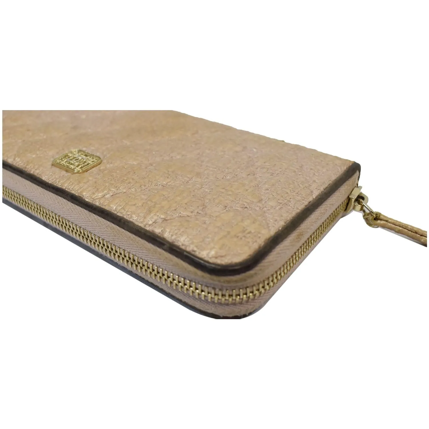 CHANEL Zip Around Coated Canvas Wallet Beige