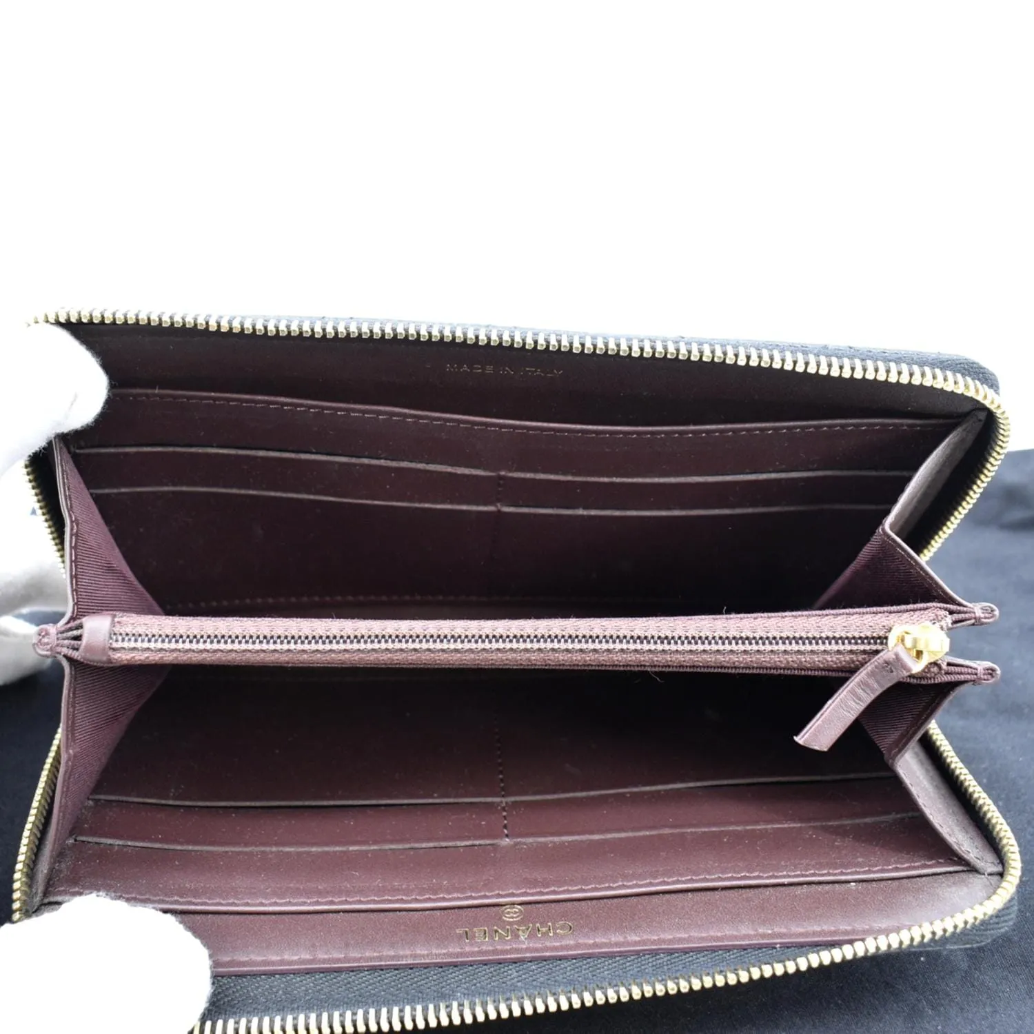 CHANEL Zip Around Quilted Caviar Leather Wallet Black