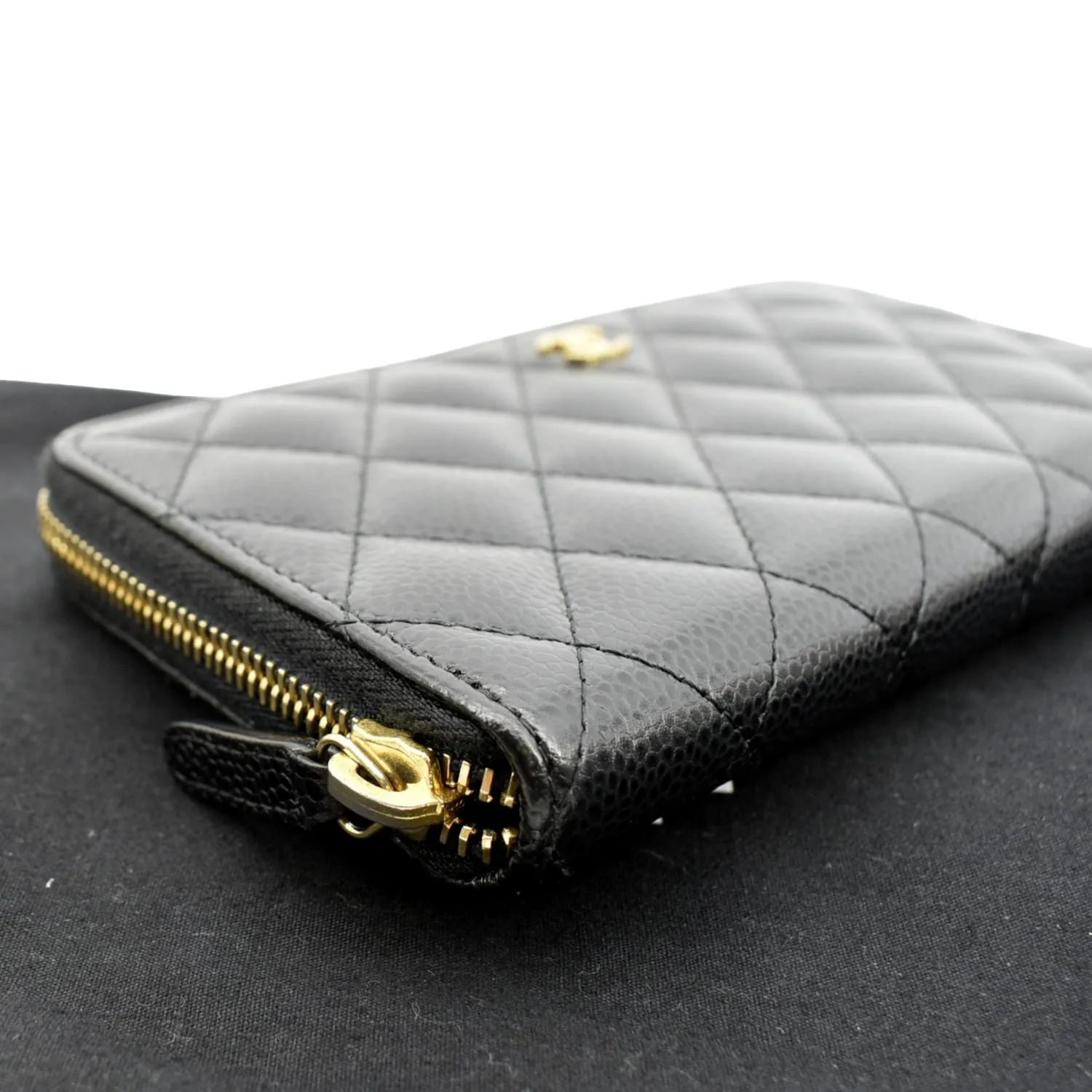 CHANEL Zip Around Quilted Caviar Leather Wallet Black