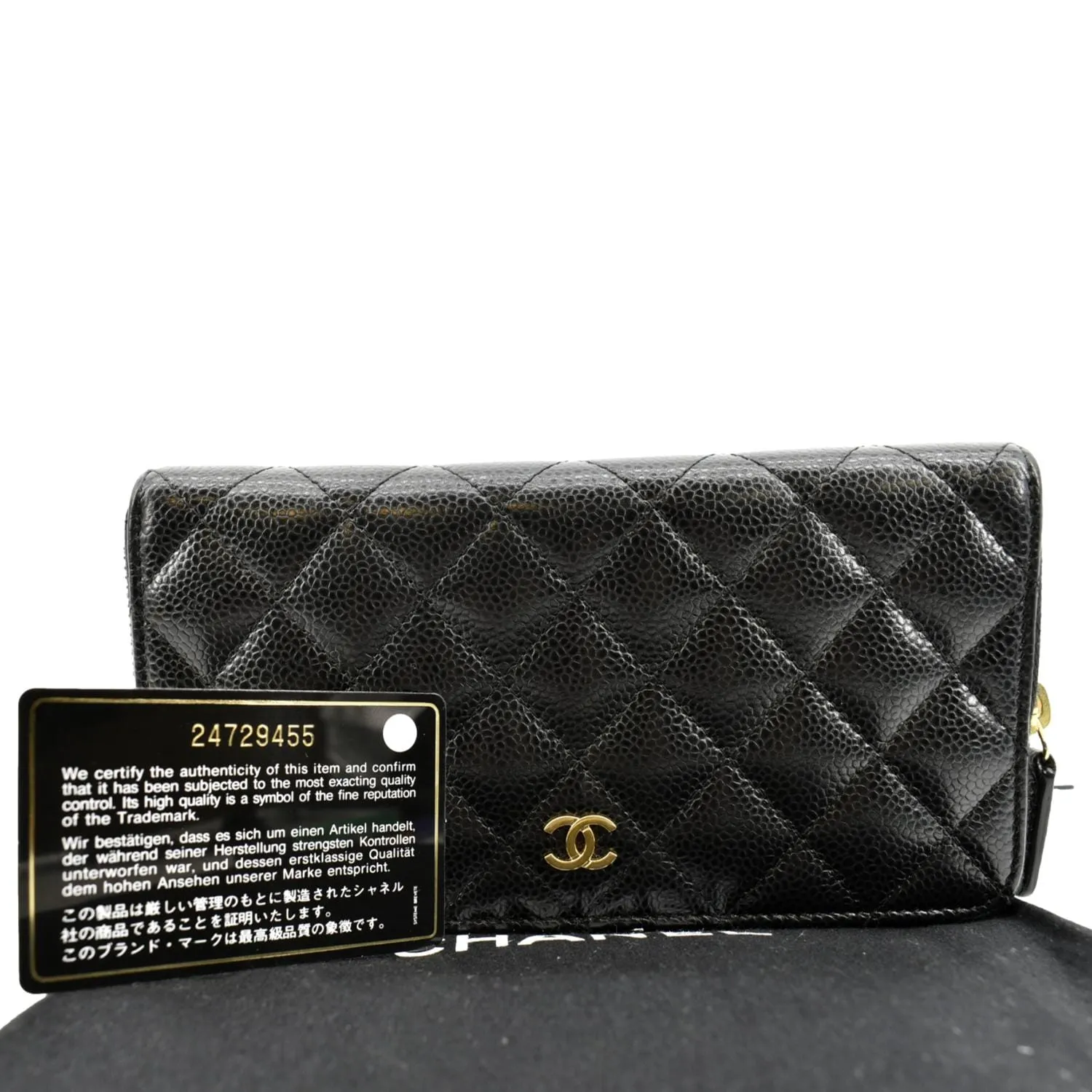CHANEL Zip Around Quilted Caviar Leather Wallet Black