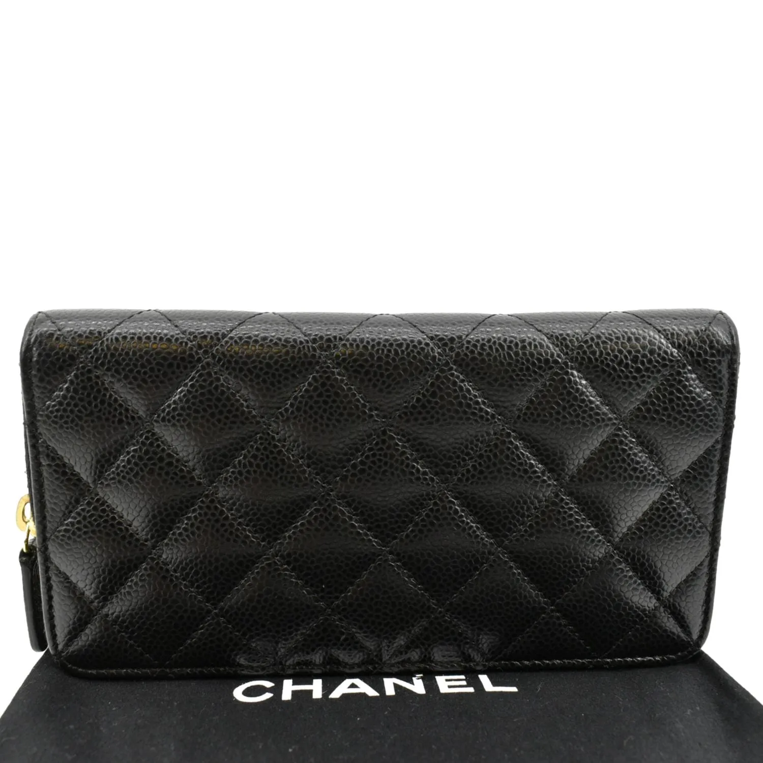 CHANEL Zip Around Quilted Caviar Leather Wallet Black