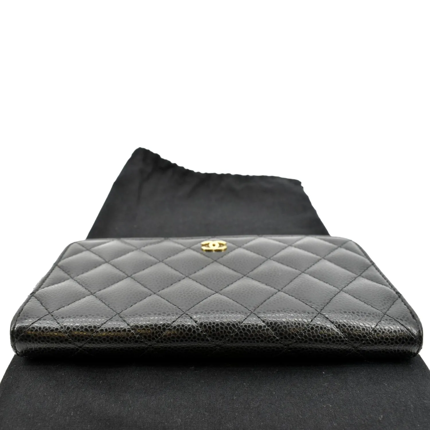 CHANEL Zip Around Quilted Caviar Leather Wallet Black