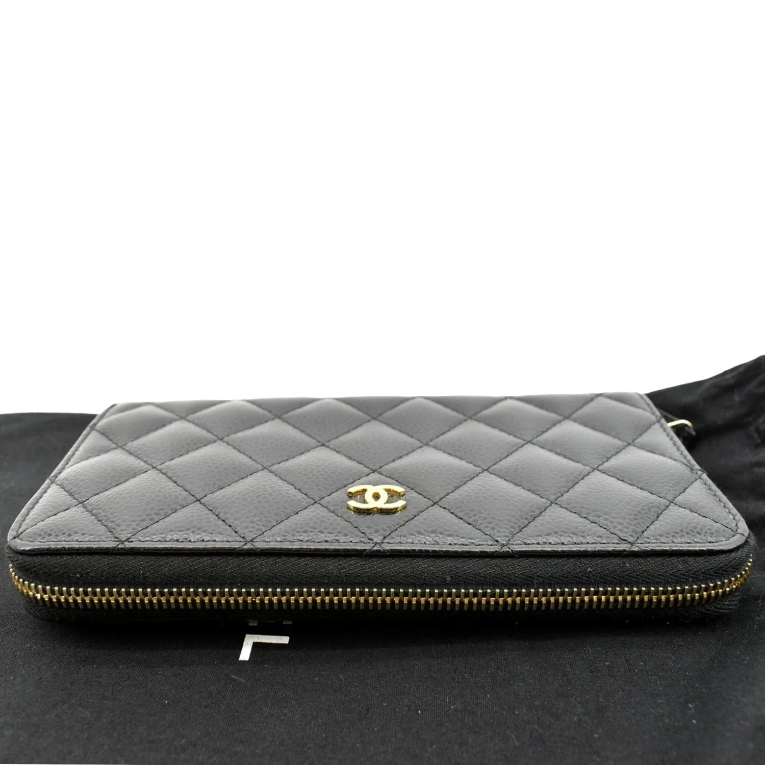 CHANEL Zip Around Quilted Caviar Leather Wallet Black