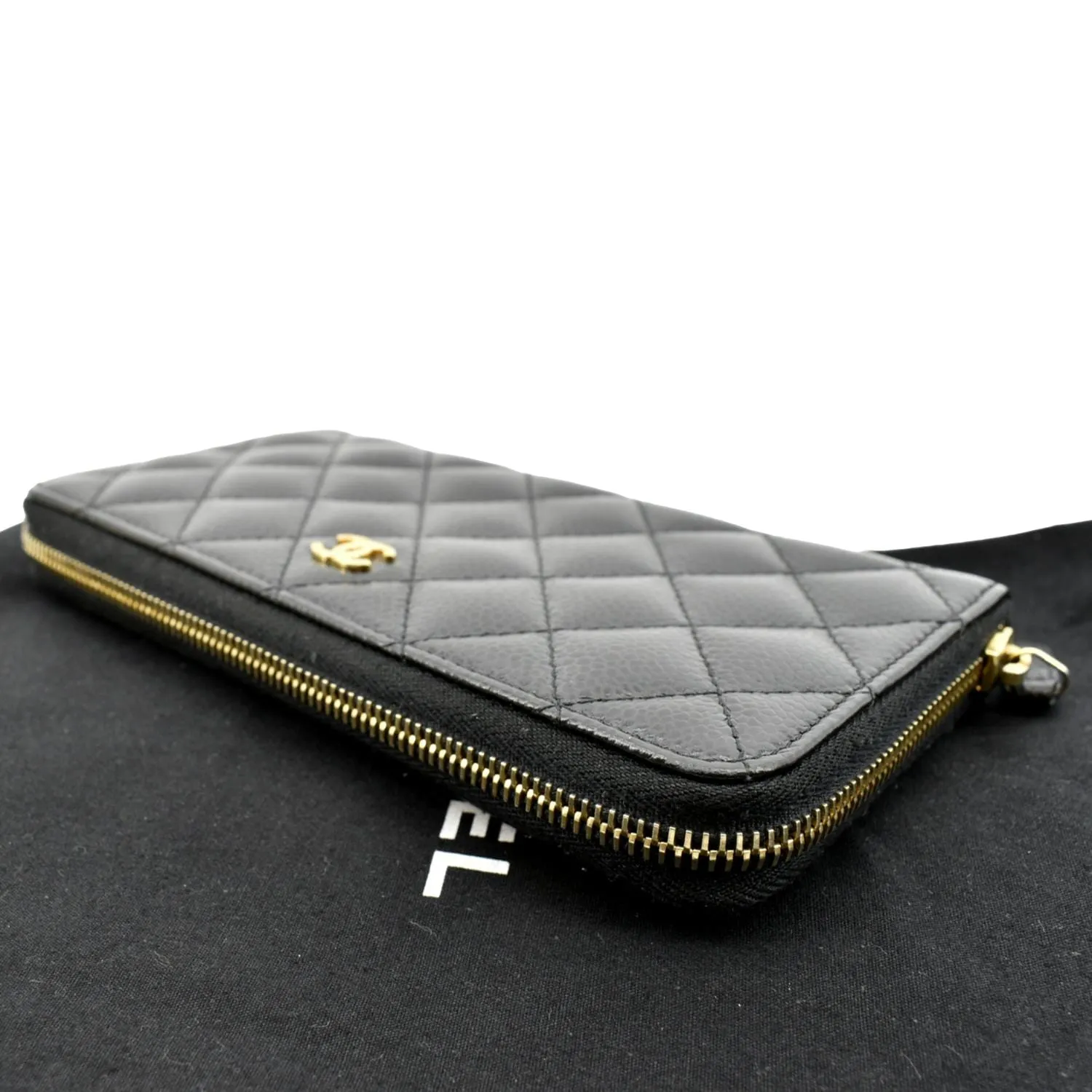 CHANEL Zip Around Quilted Caviar Leather Wallet Black