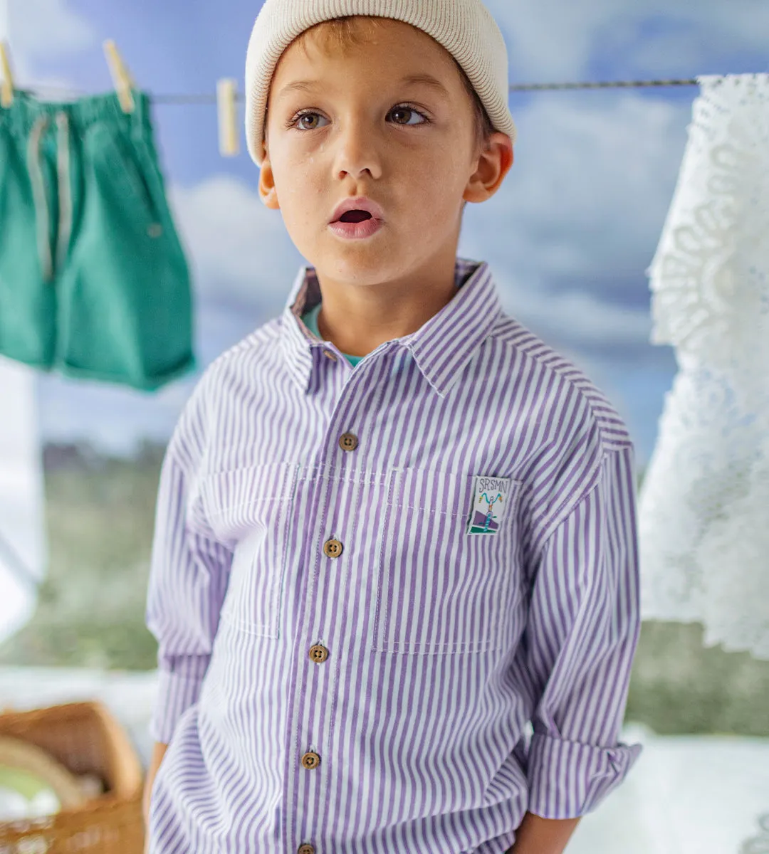 Chemise mauve à rayures, enfant|| Purple striped shirt,  child