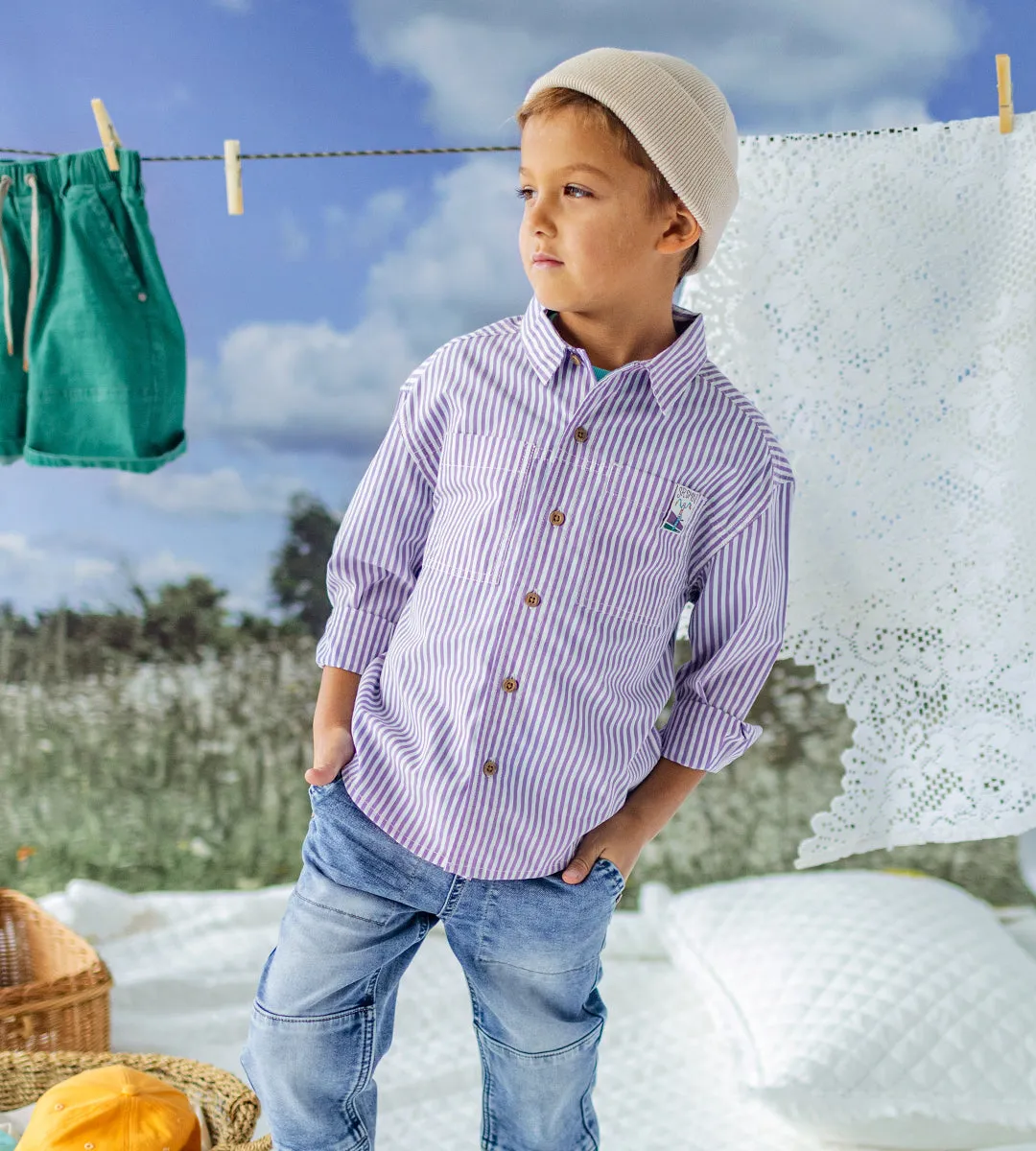 Chemise mauve à rayures, enfant|| Purple striped shirt,  child