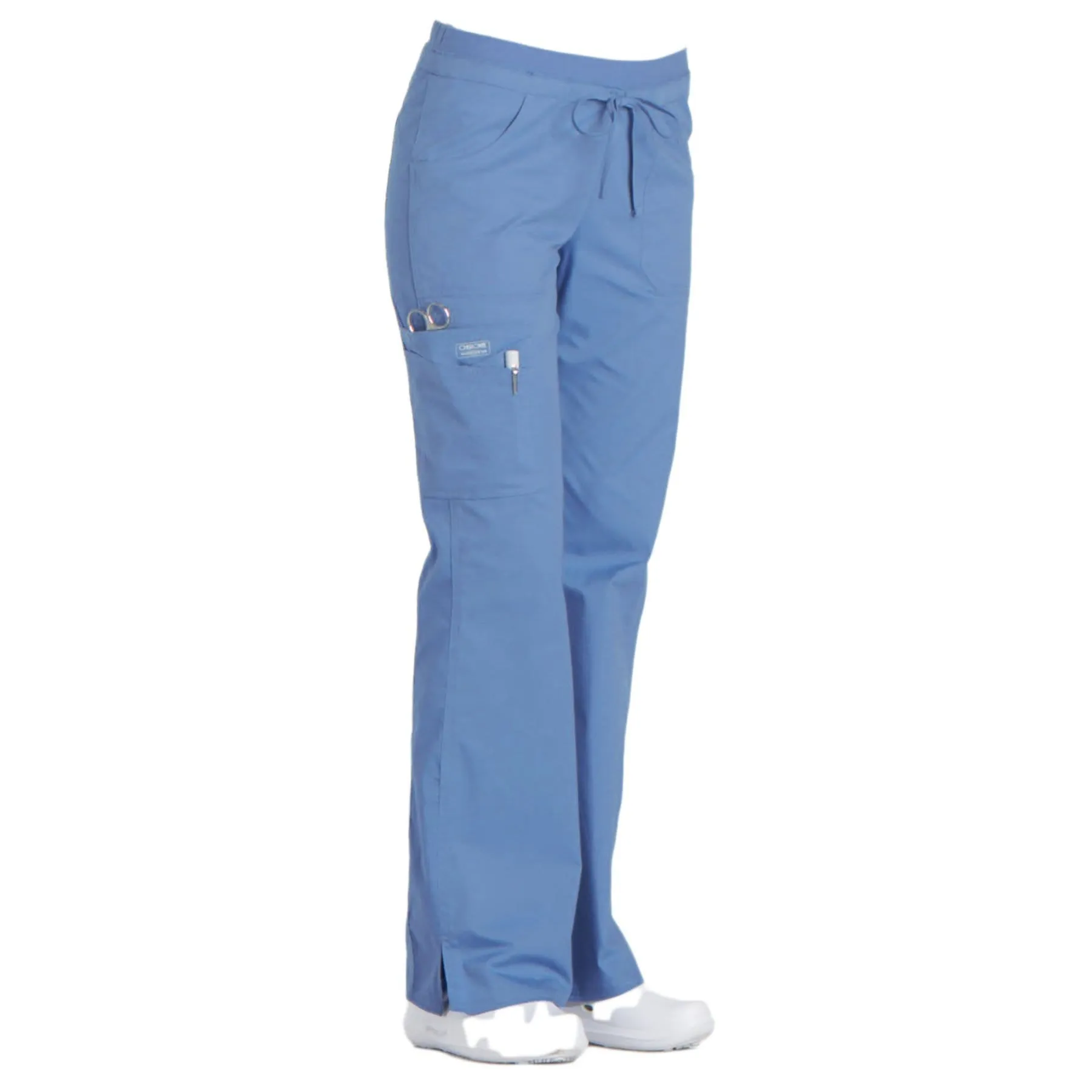 Cherokee Core Stretch 24001 Scrubs Pants Womens Low Rise Drawstring Cargo Ceil Blue