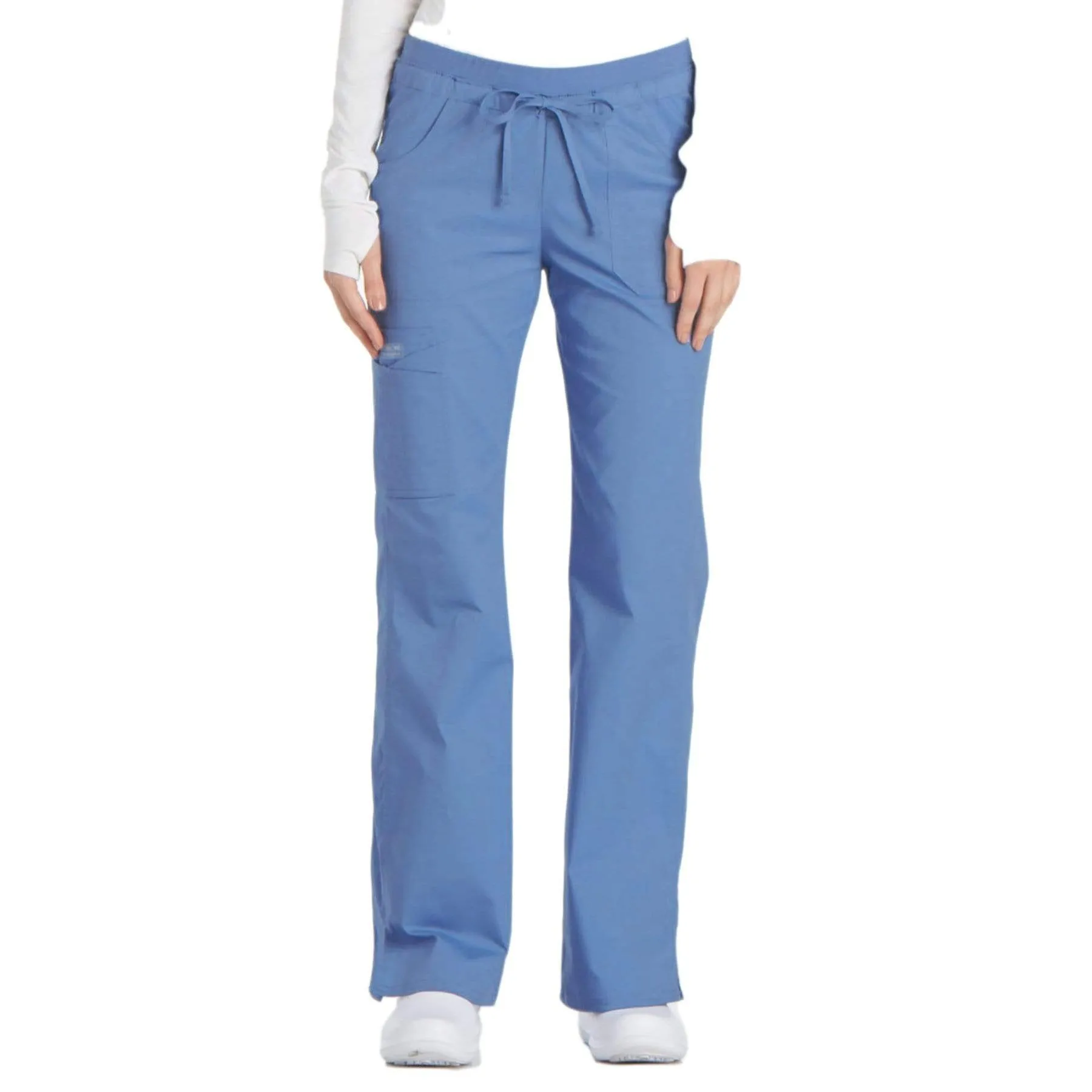 Cherokee Core Stretch 24001 Scrubs Pants Womens Low Rise Drawstring Cargo Ceil Blue