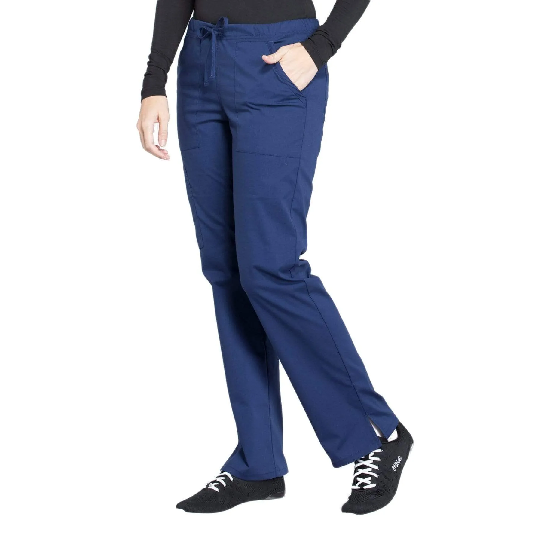 Cherokee Workwear Professionals WW160 Scrubs Pants Womens Mid Rise Straight Leg Drawstring Navy