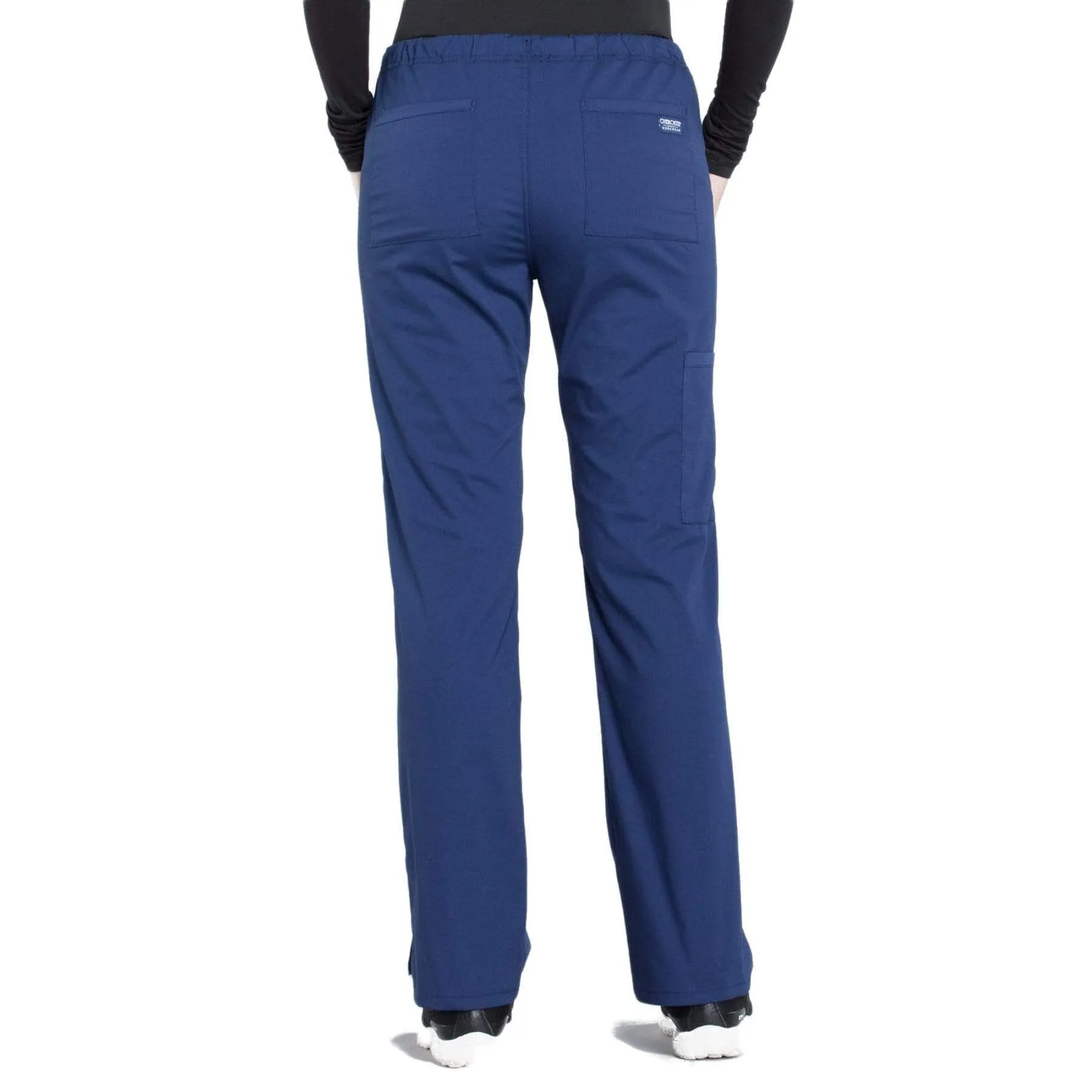 Cherokee Workwear Professionals WW160 Scrubs Pants Womens Mid Rise Straight Leg Drawstring Navy