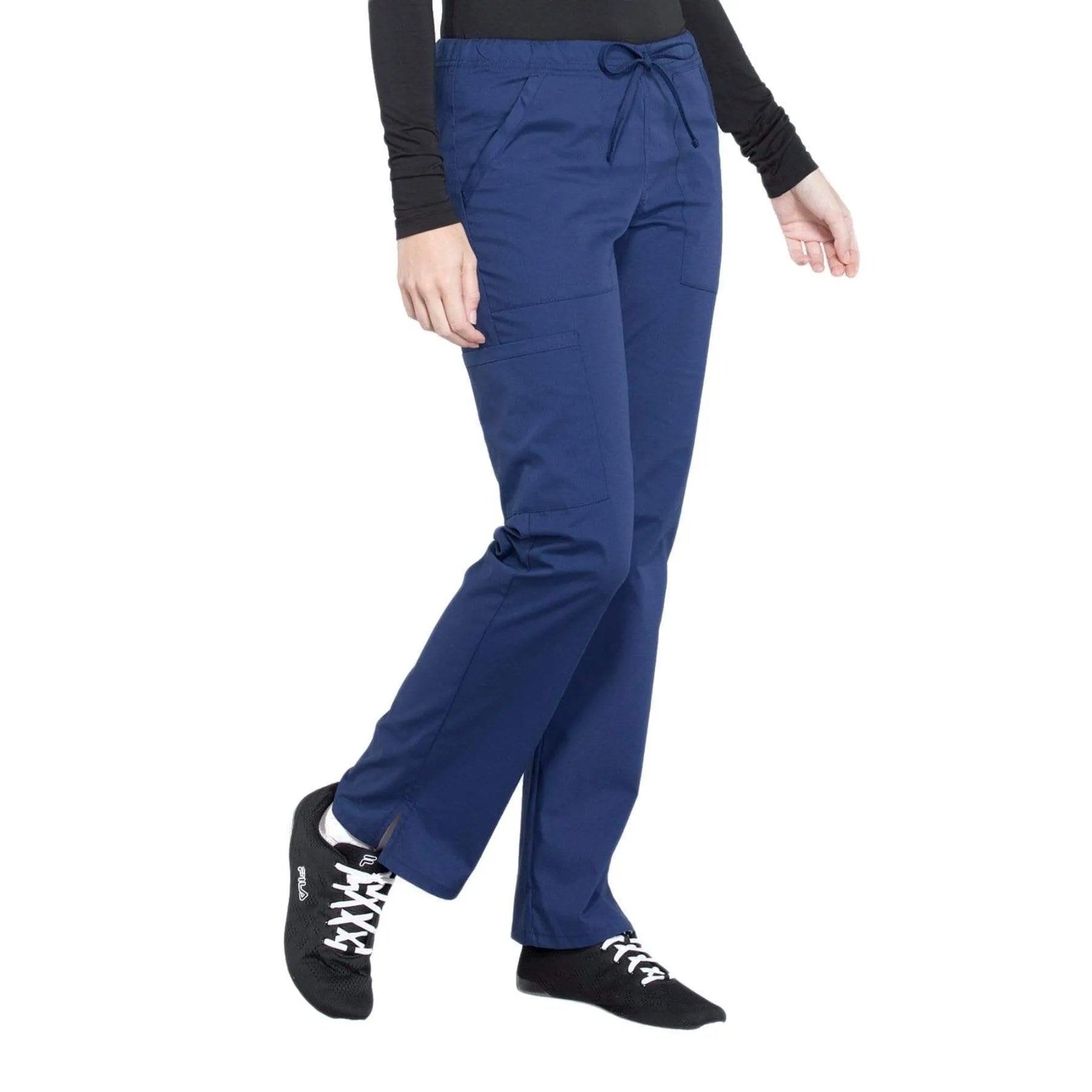 Cherokee Workwear Professionals WW160 Scrubs Pants Womens Mid Rise Straight Leg Drawstring Navy