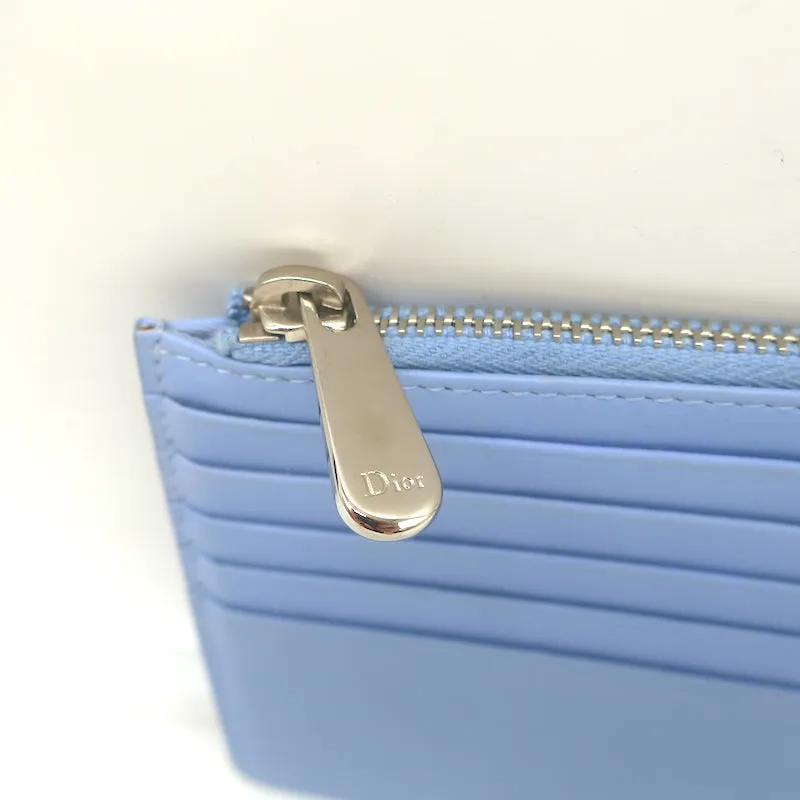 Christian Dior Flat Zip Wallet Light Blue Leather Handbag Insert