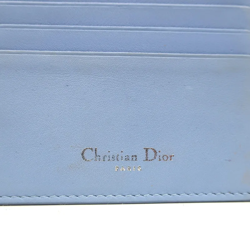 Christian Dior Flat Zip Wallet Light Blue Leather Handbag Insert