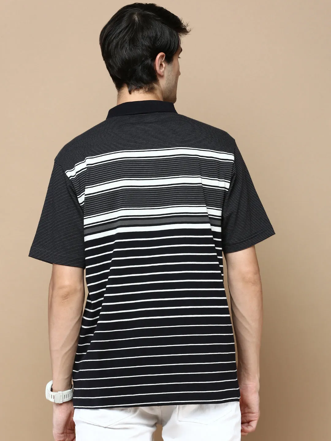 Classic Polo Men's Half Sleeve Black/White Polo Neck Cotton Authentic Fit T Shirt | AVON - 591 B AF P