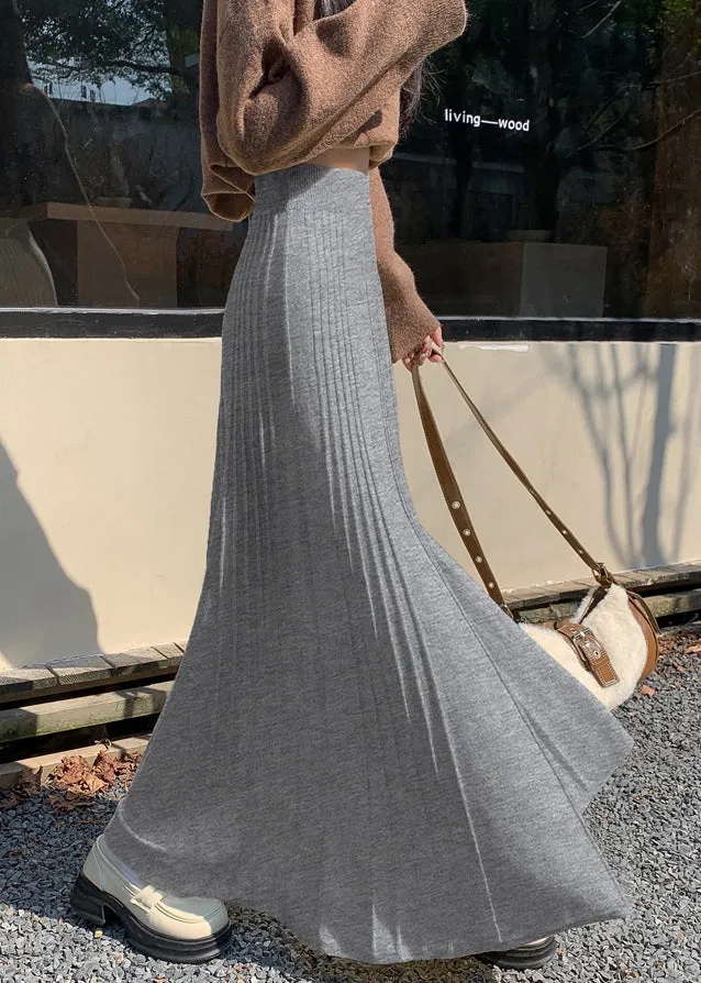 Classy Grey Exra Large Hem Knit Pleated Skirts Spring YP021