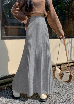 Classy Grey Exra Large Hem Knit Pleated Skirts Spring YP021