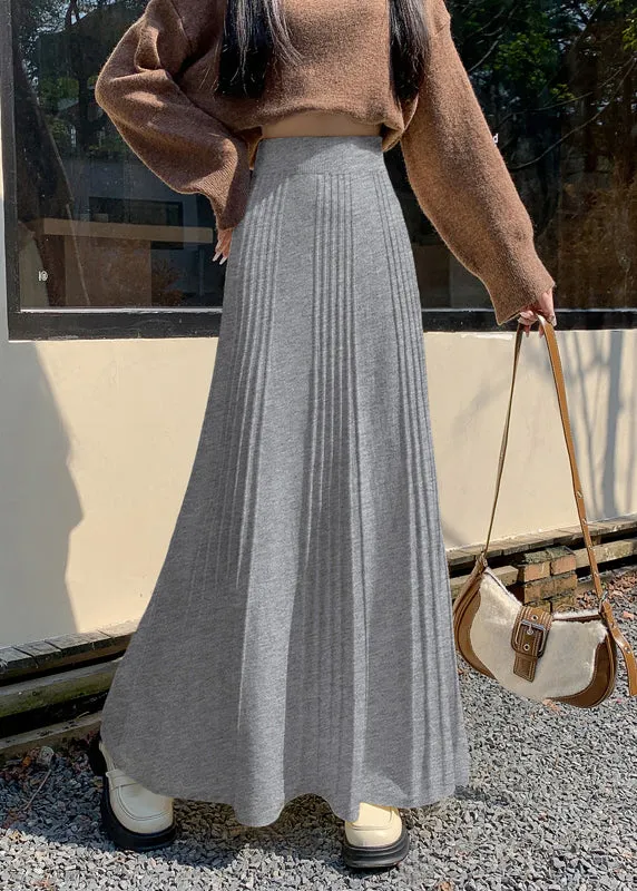 Classy Grey Exra Large Hem Knit Pleated Skirts Spring YP021
